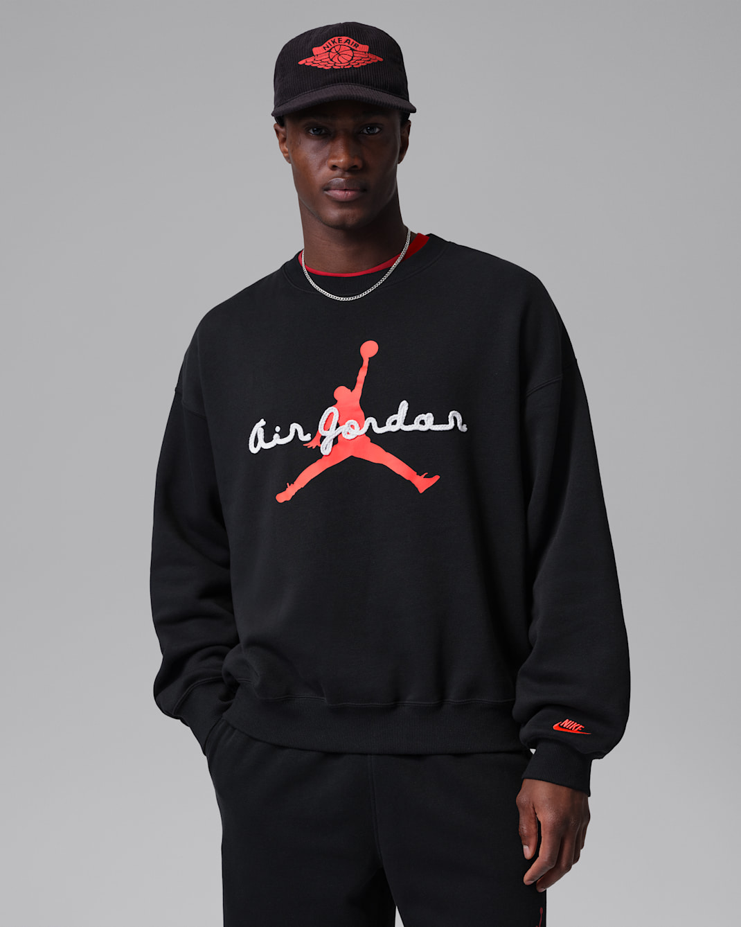 Jordan Brooklyn Men's Fleece Crewneck Sweatshirt - Black/Infrared 23