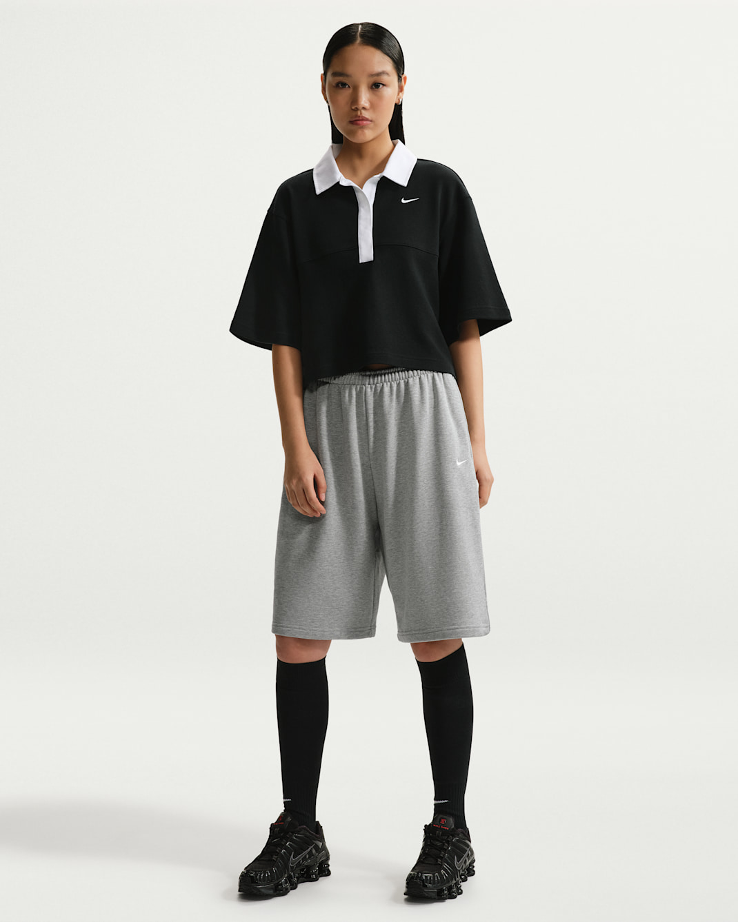 Nike Sportswear Women's Oversized Mid-Rise French Terry Bermuda Shorts - Dark Grey Heather/Sail