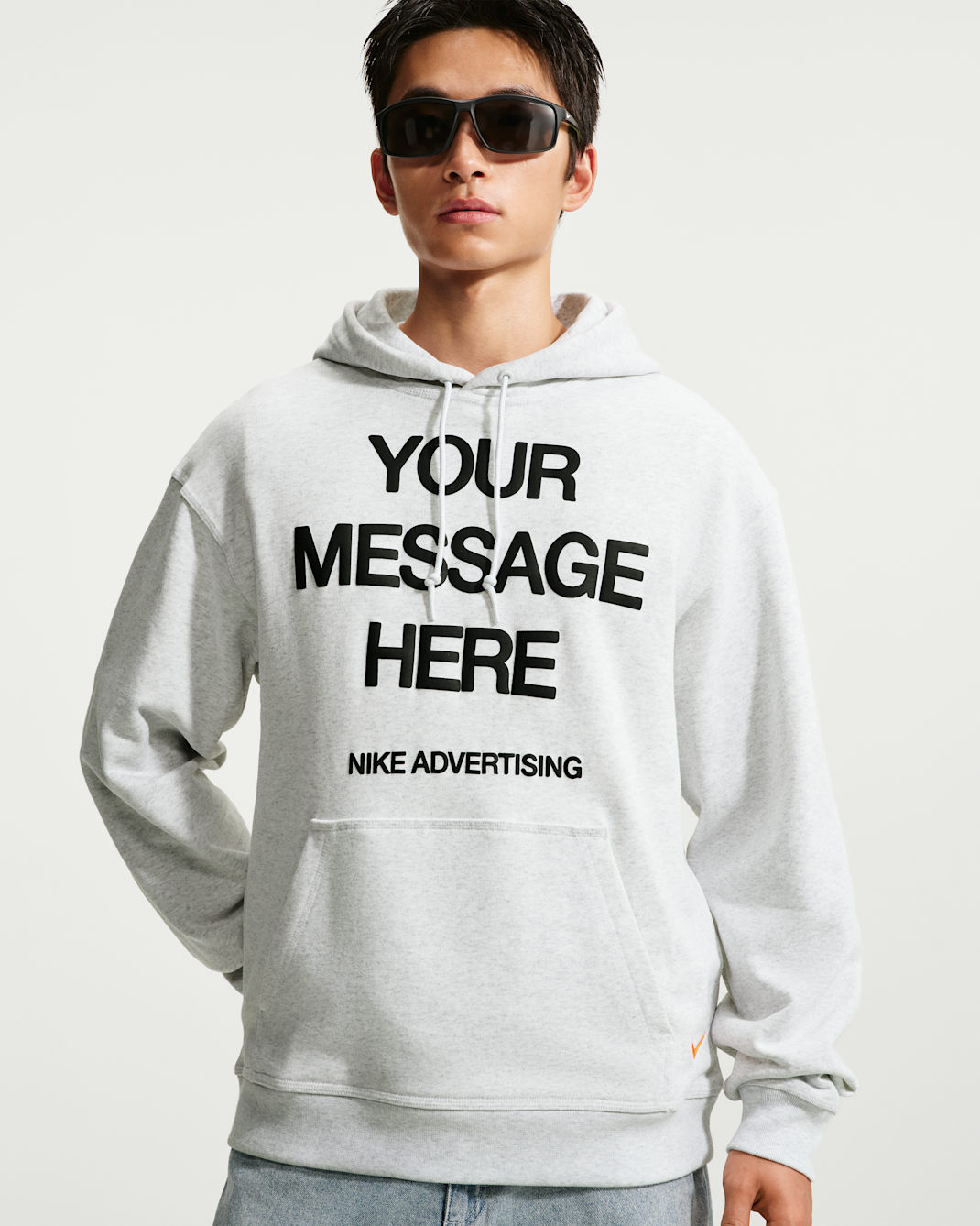 Nike Sportswear Men's Fleece Pullover Hoodie - Birch Heather/Black/Safety Orange