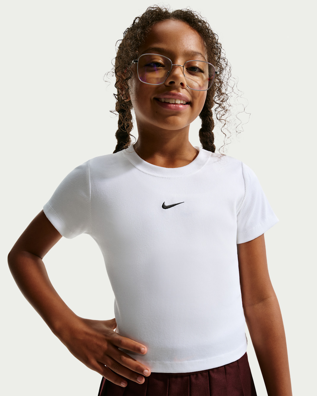 Nike Sportswear Older Kids' (Girls') Slim Cropped Ribbed T-Shirt - White
