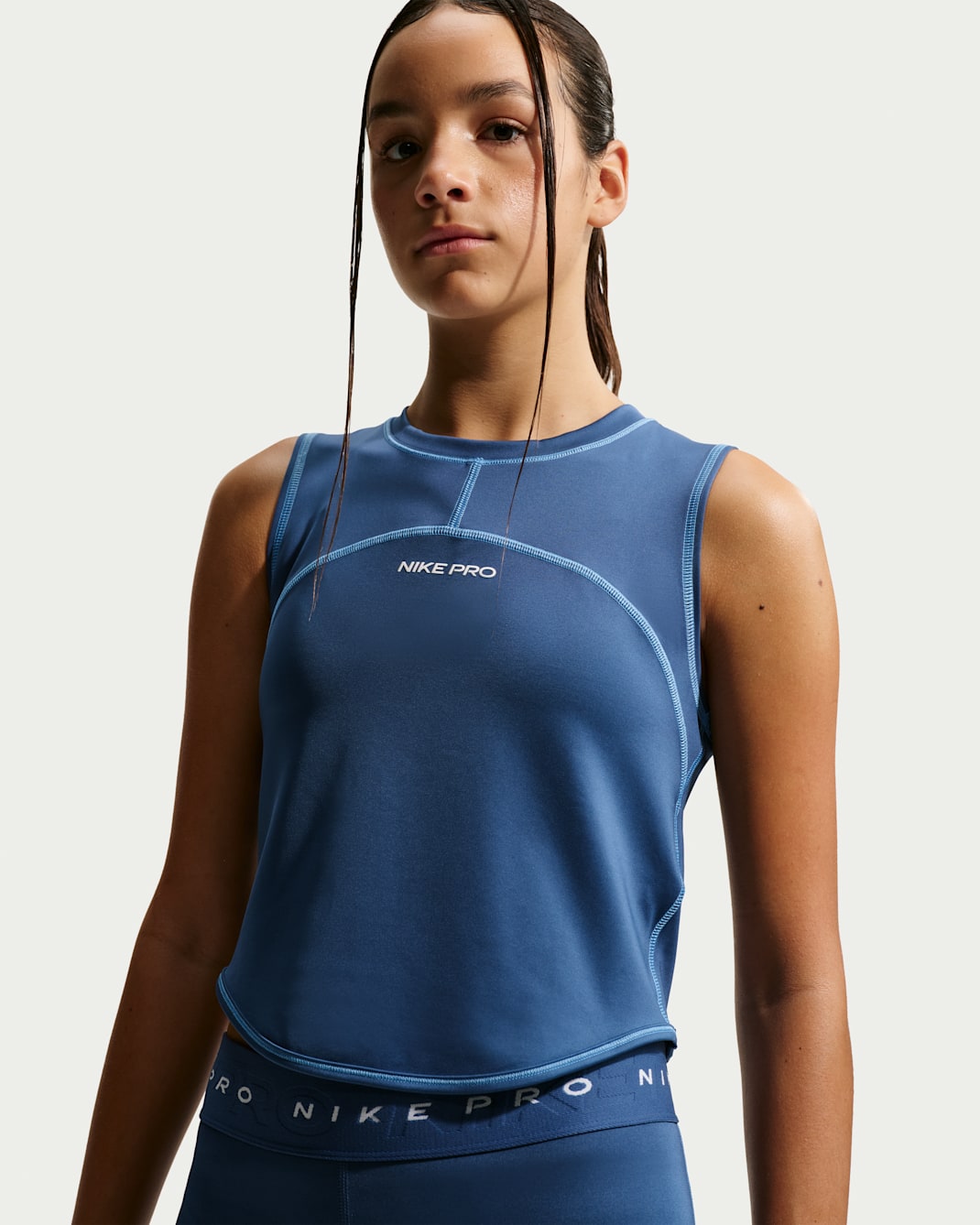 Nike Pro Older Kids' Dri-FIT Top - Mystic Navy/University Blue/White