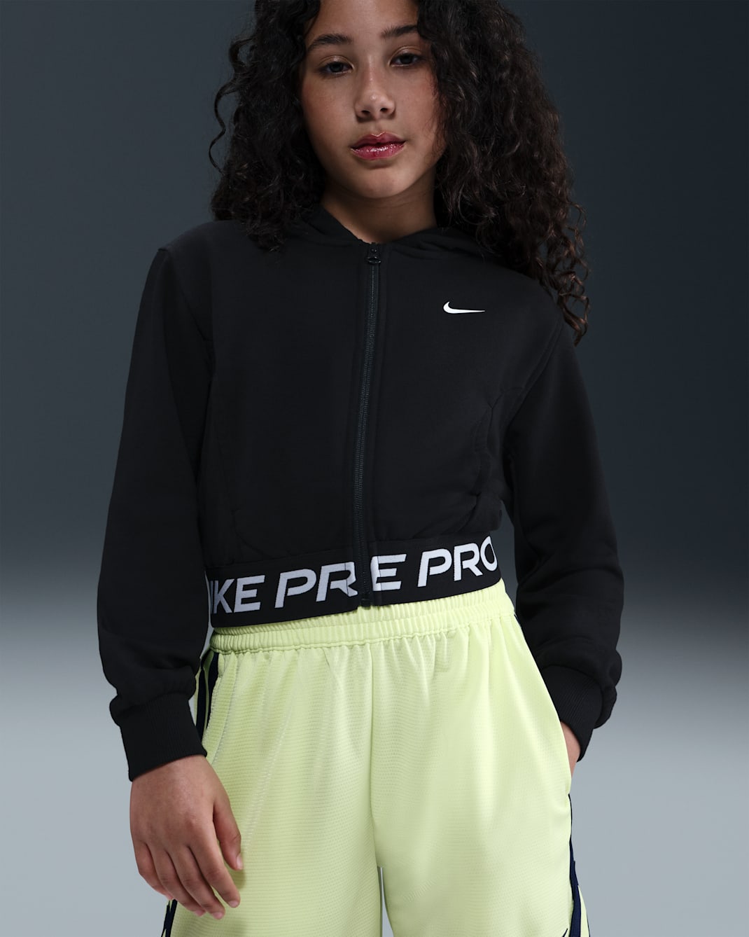 Nike Pro Fleece Older Kids' (Girls') Dri-FIT Full-Zip Hoodie - Black/Black/Black/White