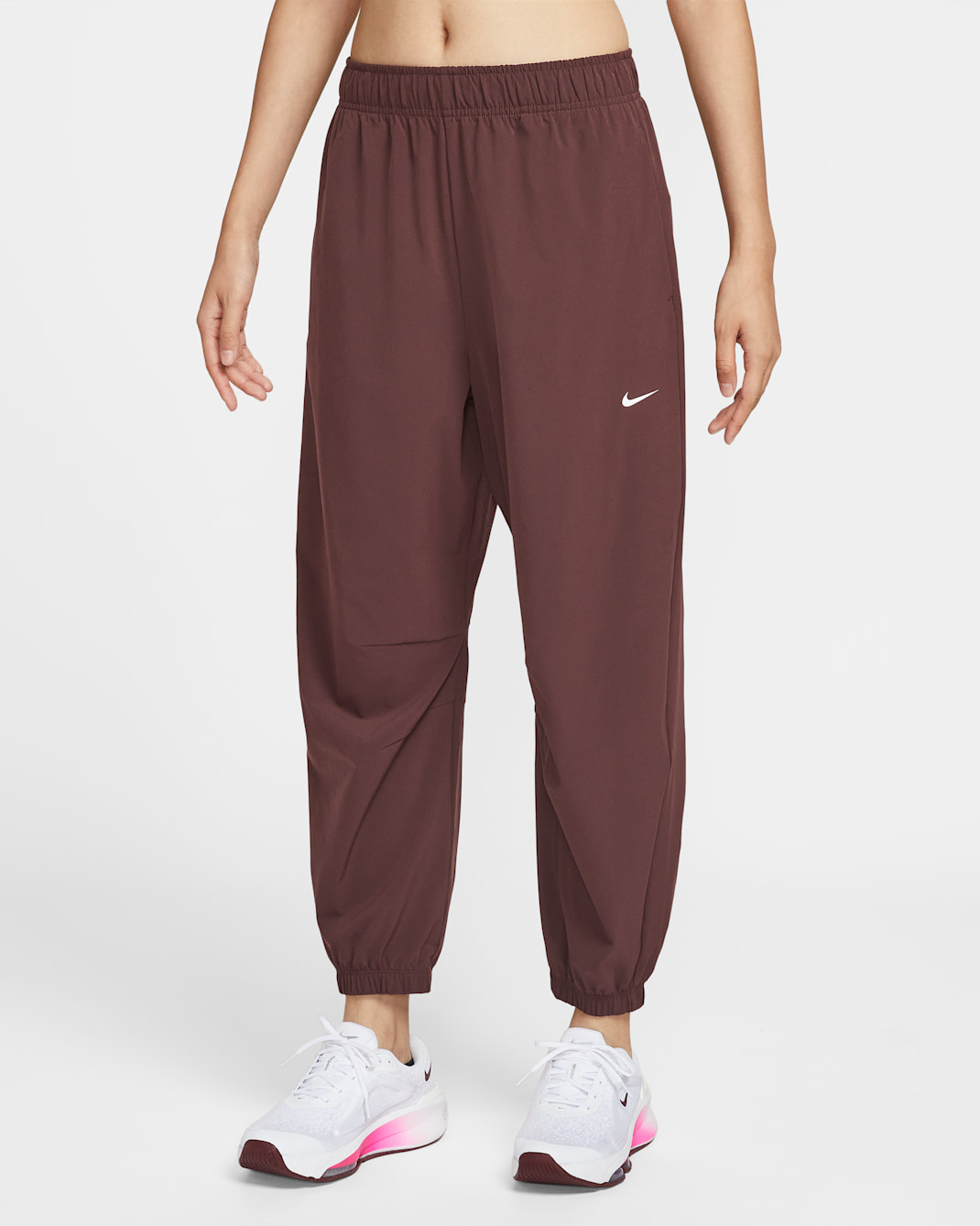 Nike One Women's Repel High-Waisted Woven Trousers - Burgundy Crush/White