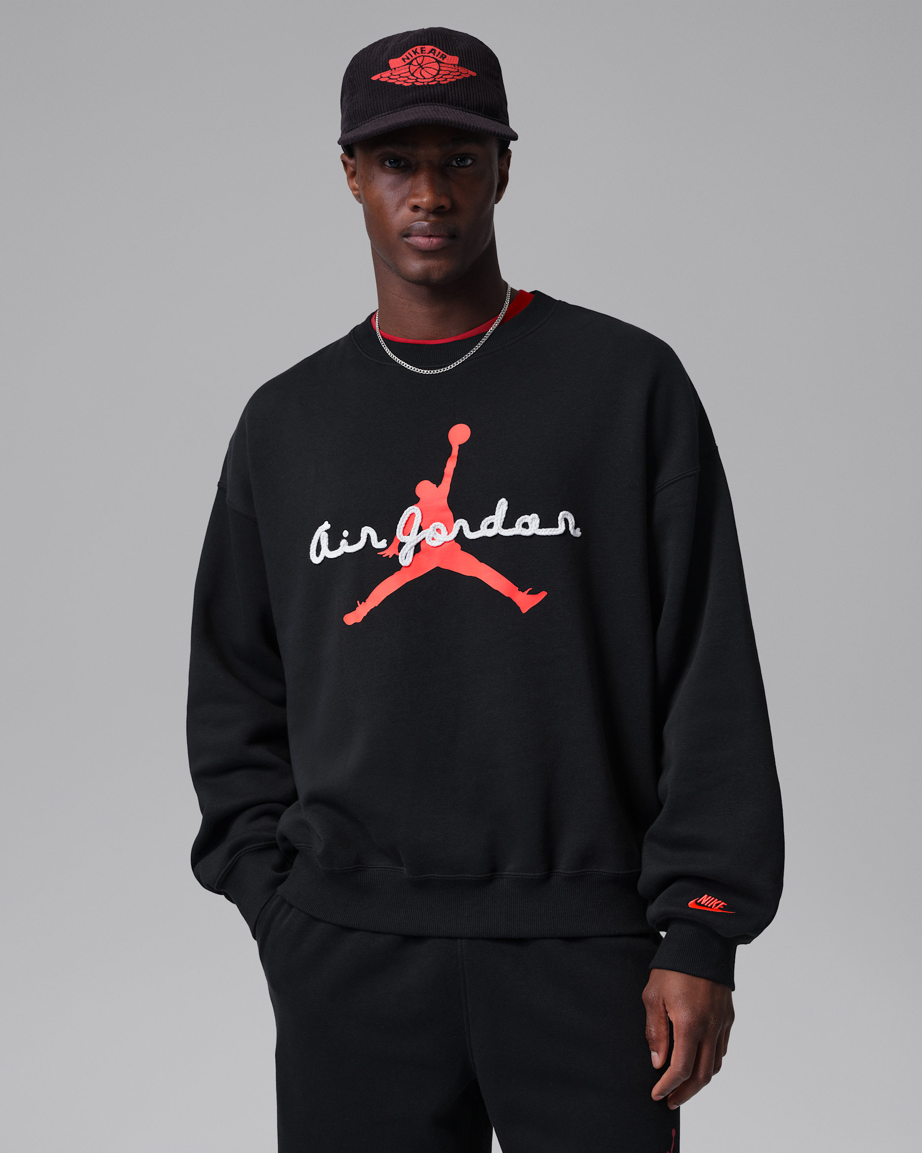 Jordan Brooklyn Men's Fleece Crewneck Sweatshirt - Black/Infrared 23