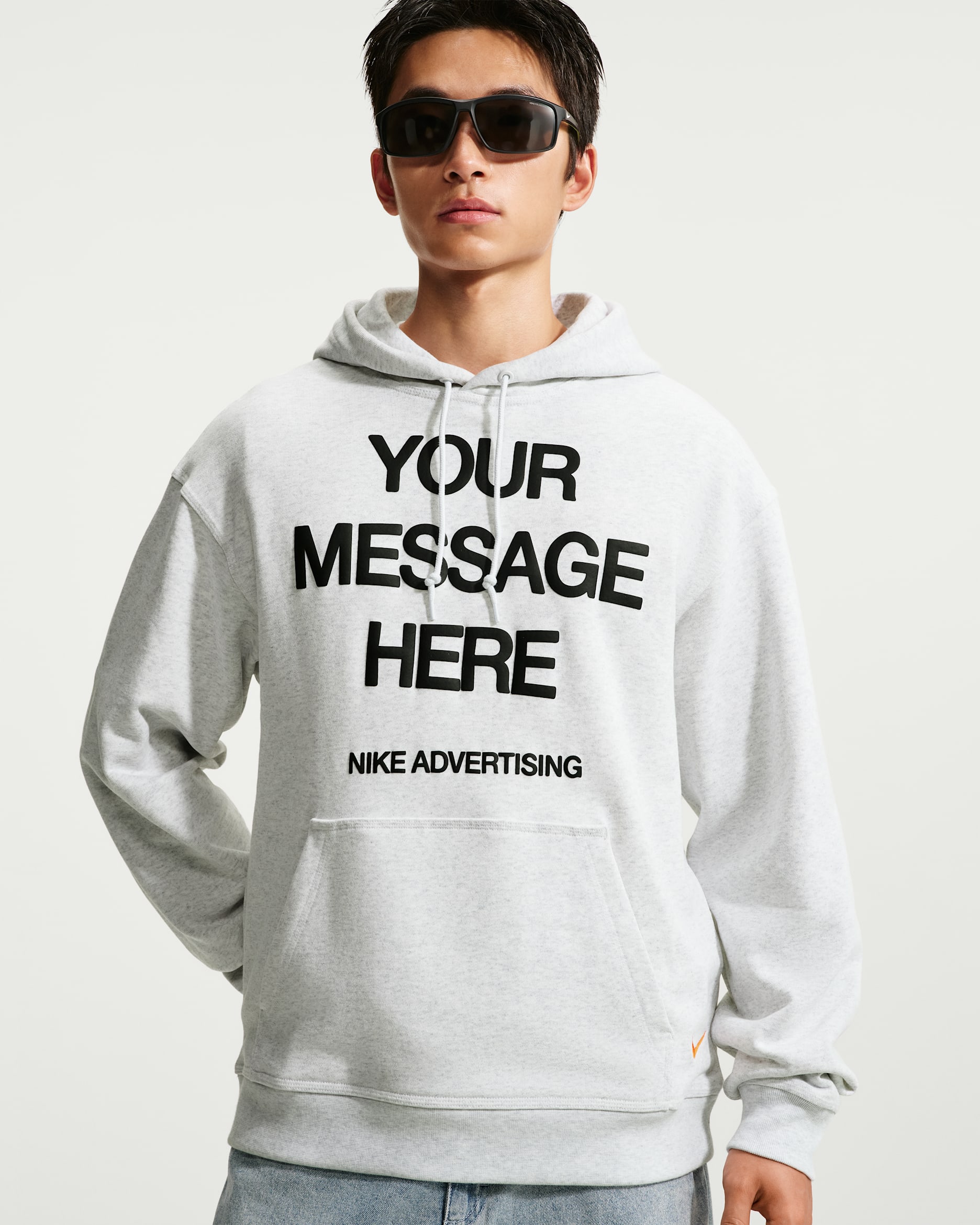 Nike Sportswear Men's Fleece Pullover Hoodie - Birch Heather/Black/Safety Orange