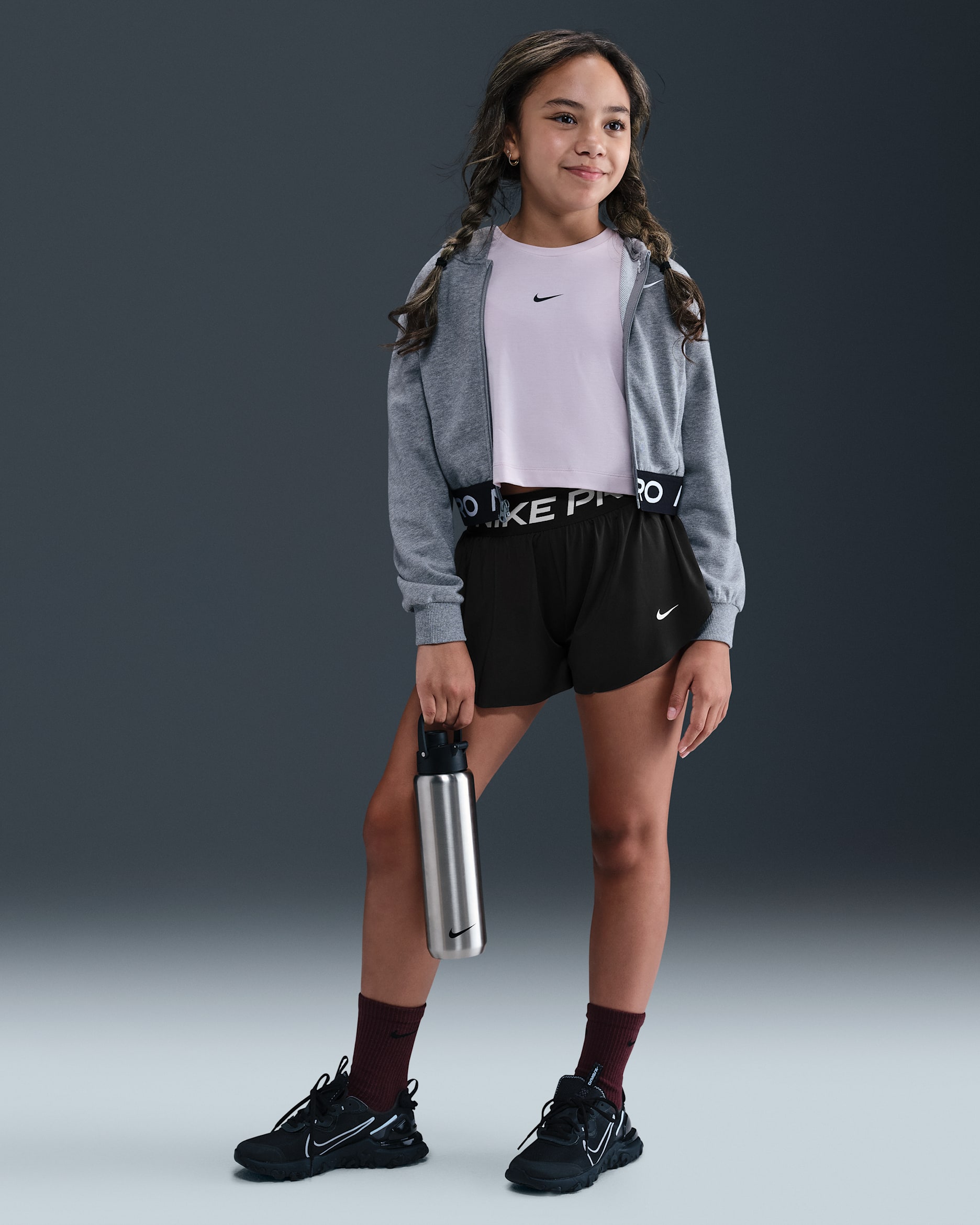 Nike Pro Older Kids' (Girls') Dri-FIT 2-in-1 Shorts - Black/Black/White