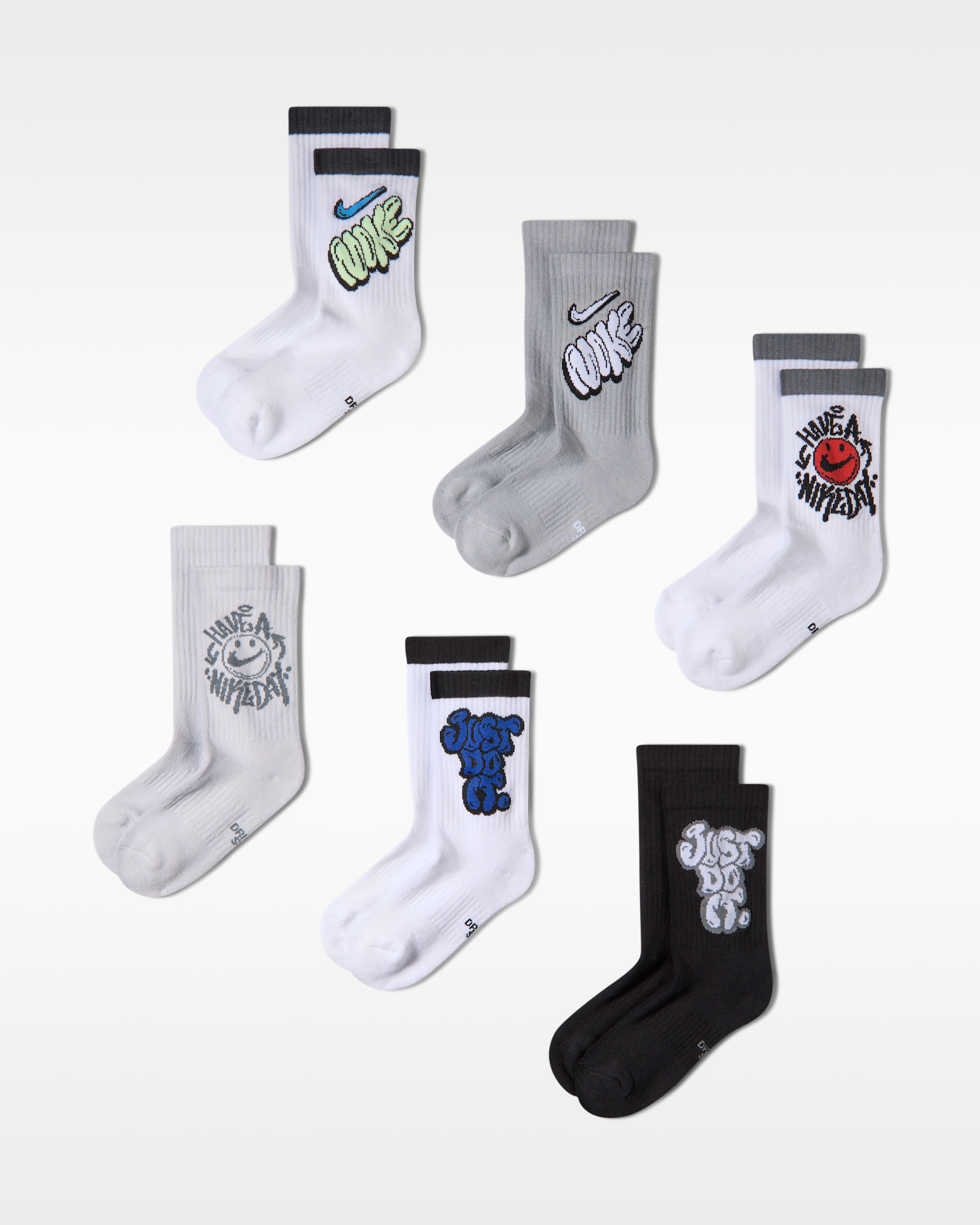 Nike Everyday Cushioned Older Kids' Crew Socks (6 Pairs) - Multi-Colour