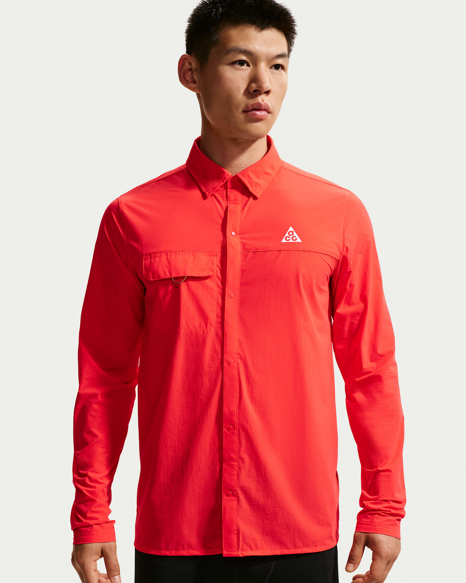 ACG 'Aireez' Men's Long-Sleeve Button-Up Trail-Running Top - Light Crimson/Summit White