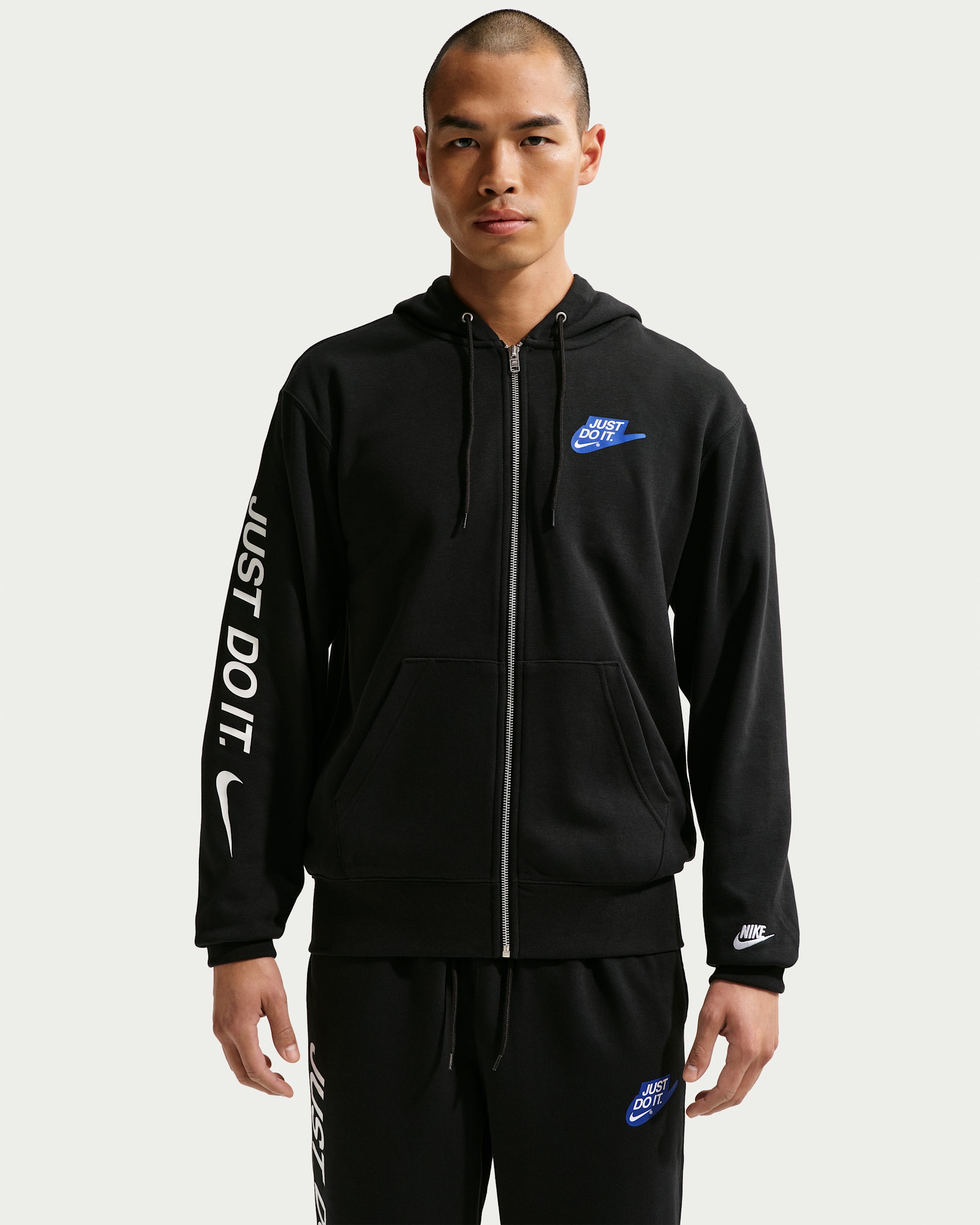 Nike Sportswear Club Men's French Terry Full-Zip Hoodie - Black/Black/White