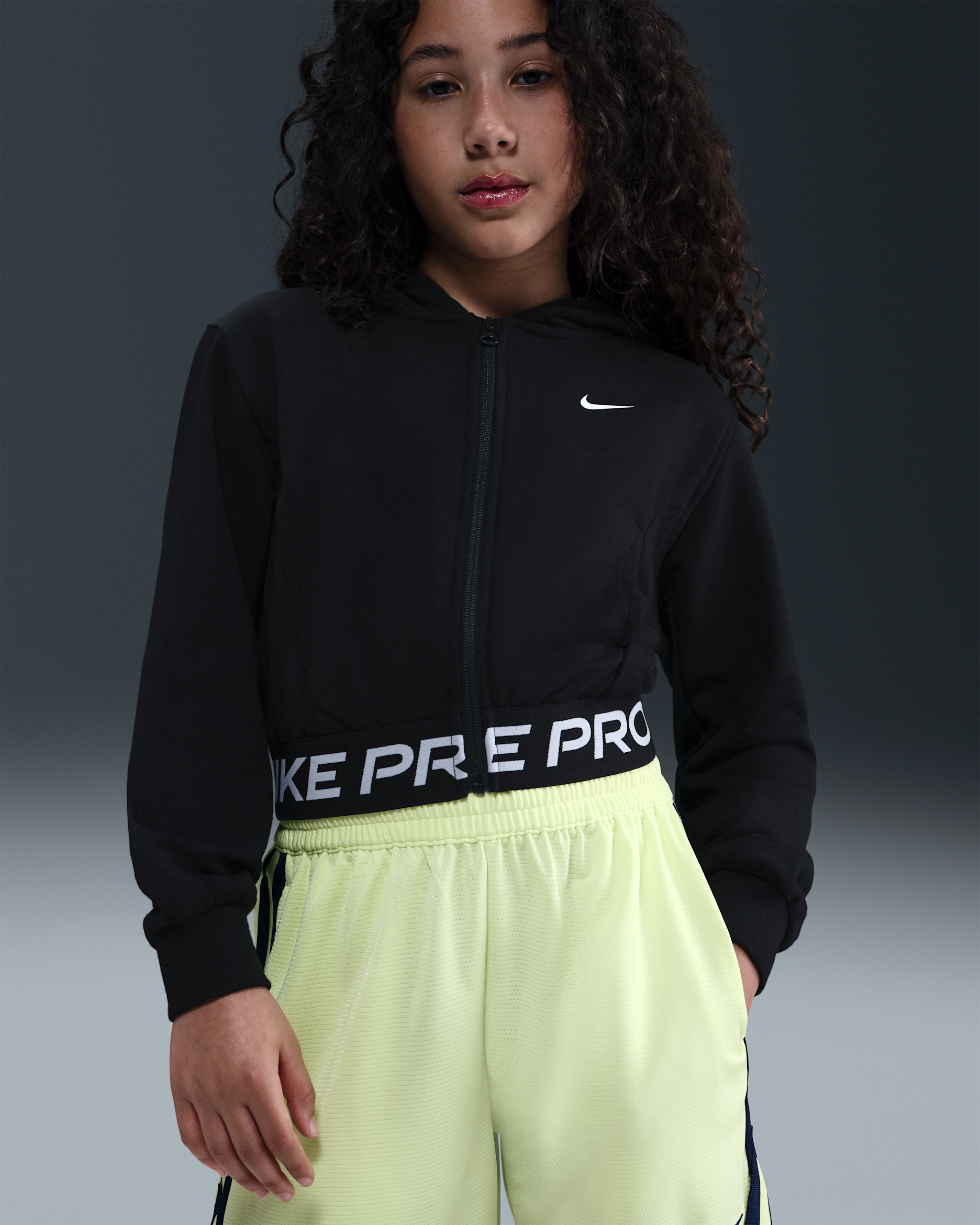 Nike Pro Fleece Older Kids' (Girls') Dri-FIT Full-Zip Hoodie - Black/Black/Black/White