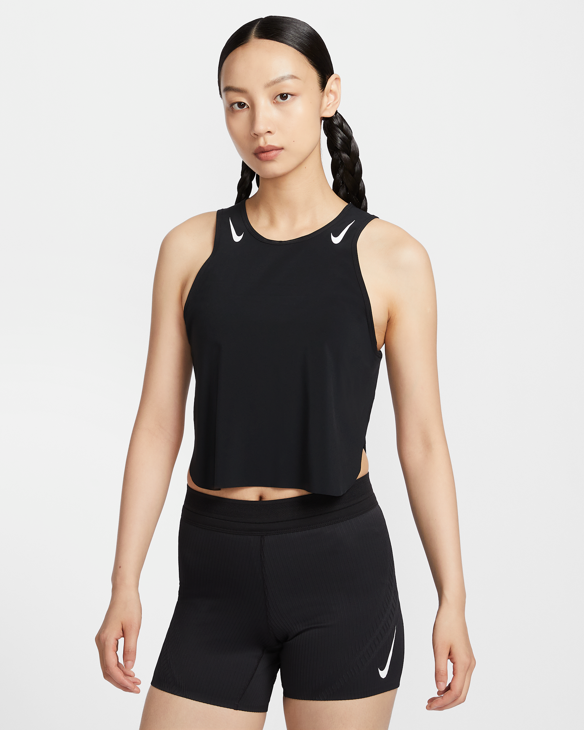 Nike AeroSwift Women's Dri-FIT ADV Cropped Running Tank Top - Black/White