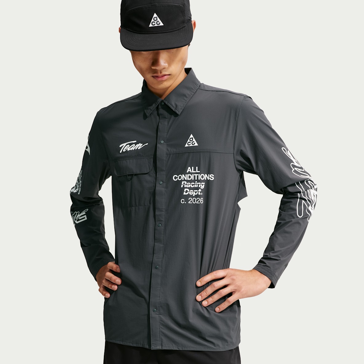 ACG "Aireez" メンズ UVプロテクション ボタンアップ ロングスリーブ グラフィック トップス