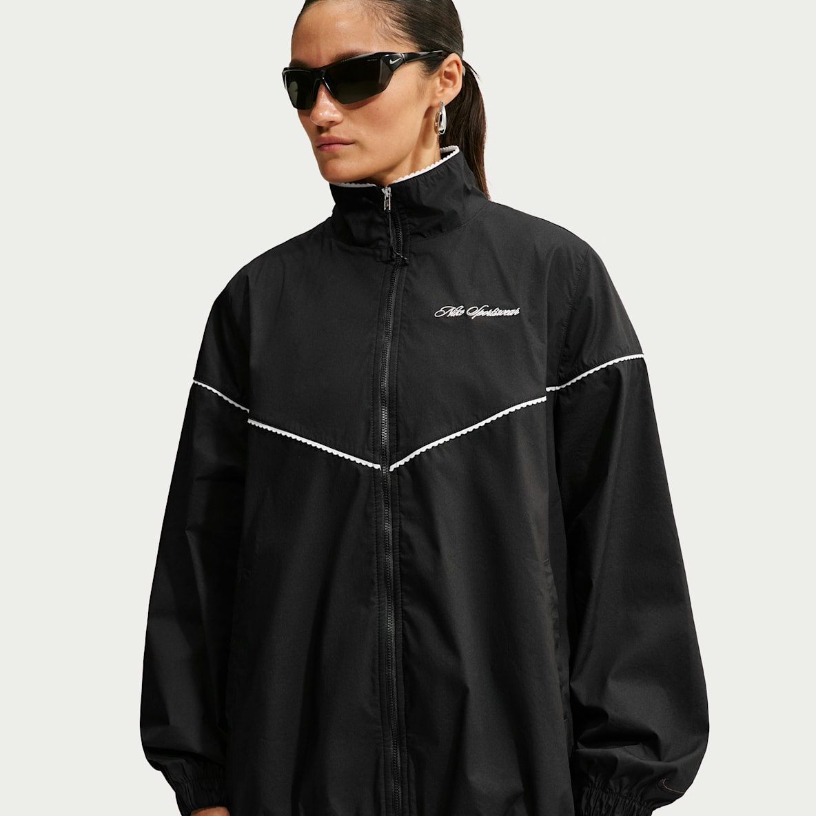 Nike Sportswear Women's Oversized Scalloped-Trim Poplin Track Jacket