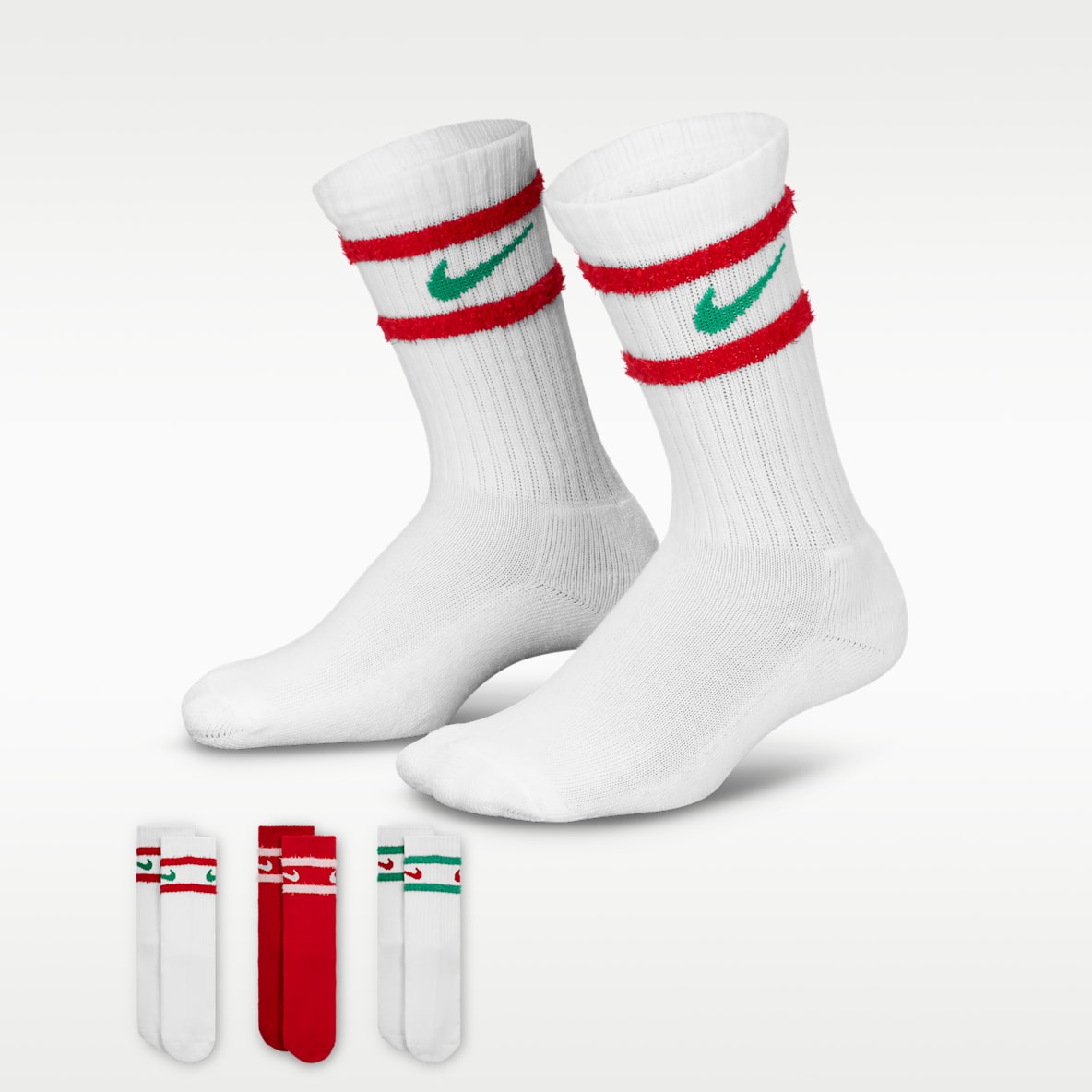 Nike Calcetas para niños talla pequeña Striped Feather (3 pares)