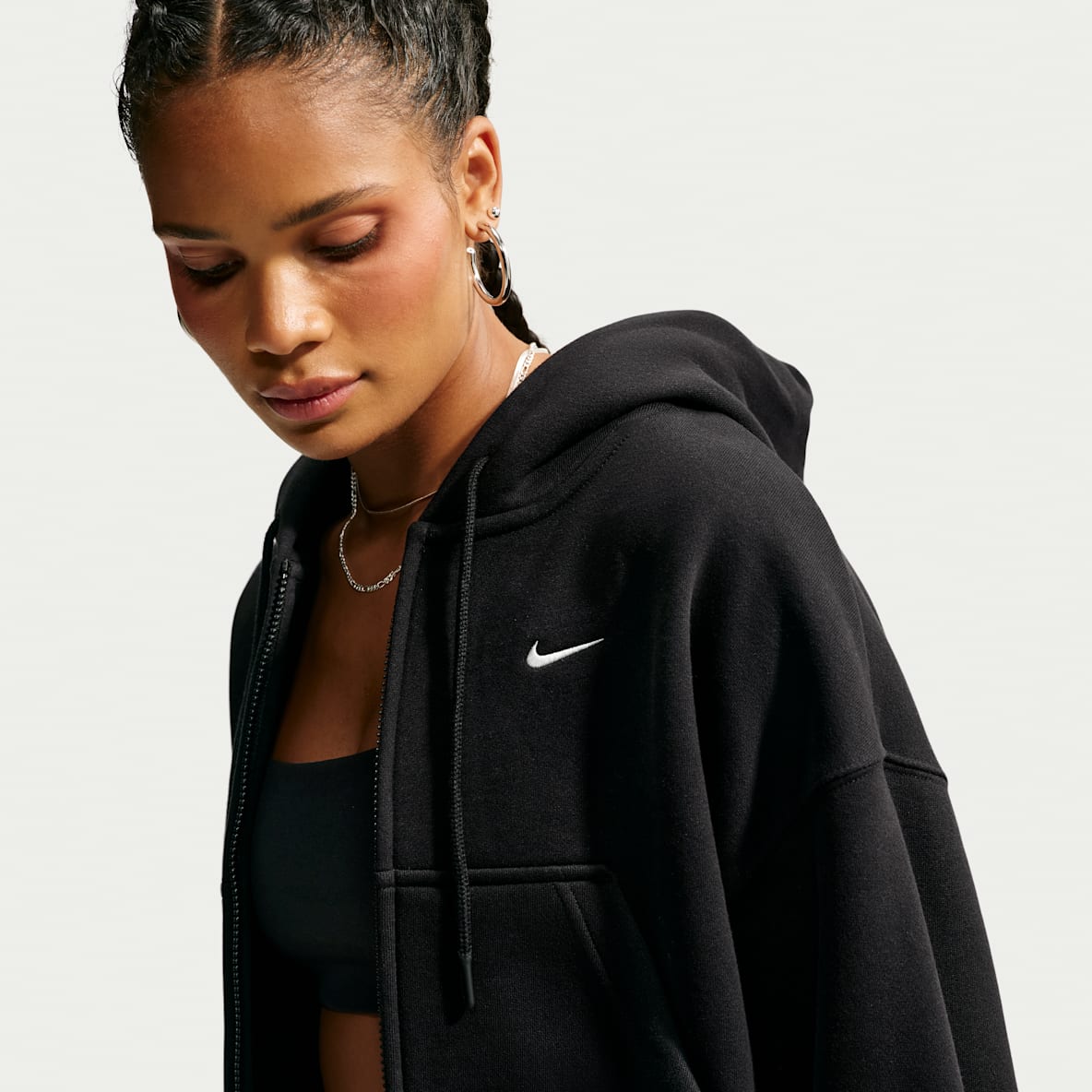 Nike Studio Fleece Medium Weight Women's Oversized Full-Zip Cropped Hoodie