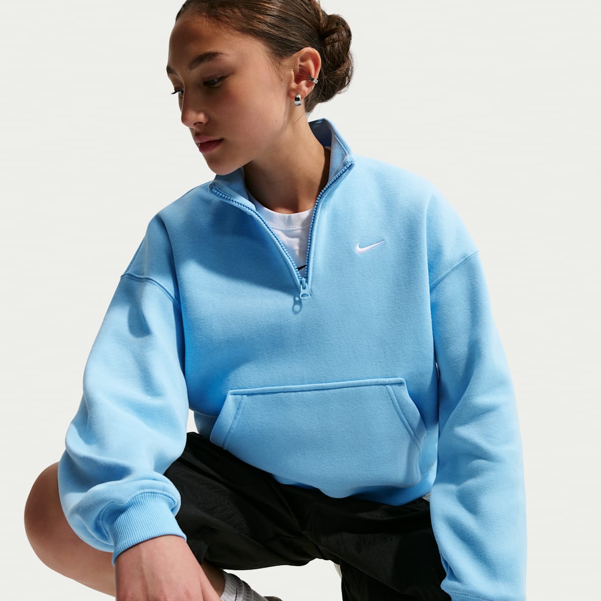 Nike Sportswear Studio Fleece Big Kids' (Girls') Oversized 1/4-Zip Top